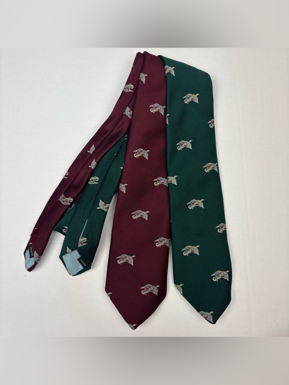 Vintage Alderman Reed Duck Ties Necktie Lot of 2 Maroon Red Hunter Green Mallard